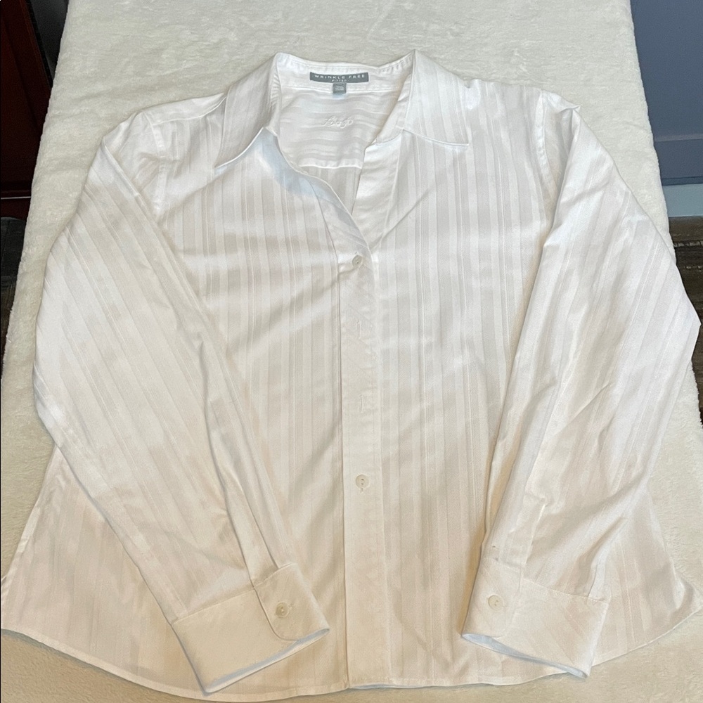 Foxcroft‎ White Striped Dress Shirt